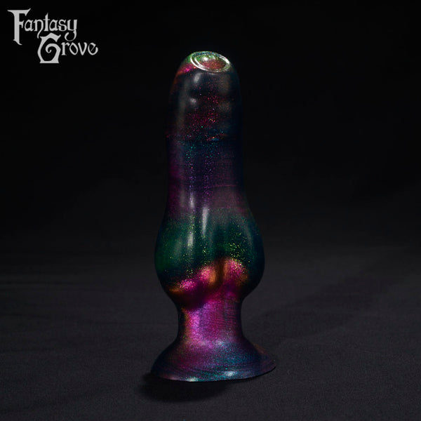 A Fantasy Grove sex toy on a black background with a logo in the upper left corner