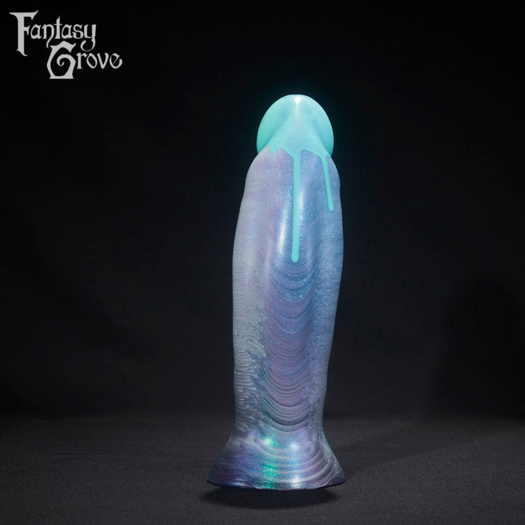 A fantasy sex toy on a black background with the Fantasy Grove logo in the upper left corner 