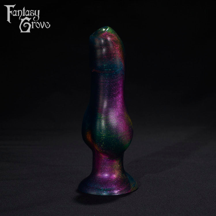 A Fantasy Grove sex toy on a black background with a logo in the upper left corner