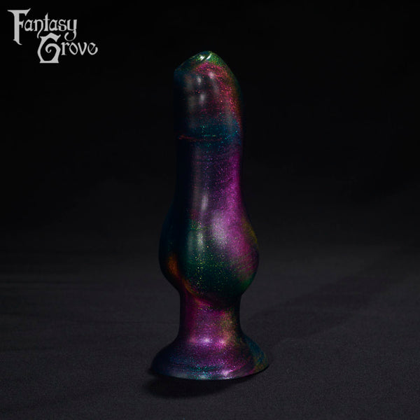 A Fantasy Grove sex toy on a black background with a logo in the upper left corner