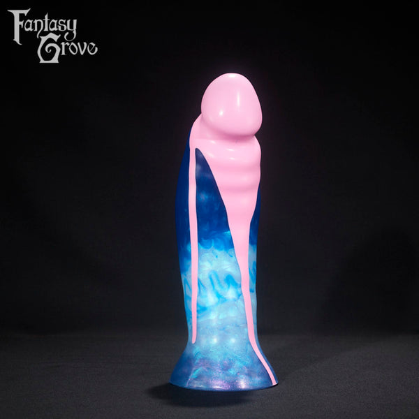A fantasy sex toy on a black background with the Fantasy Grove logo in the upper left corner 