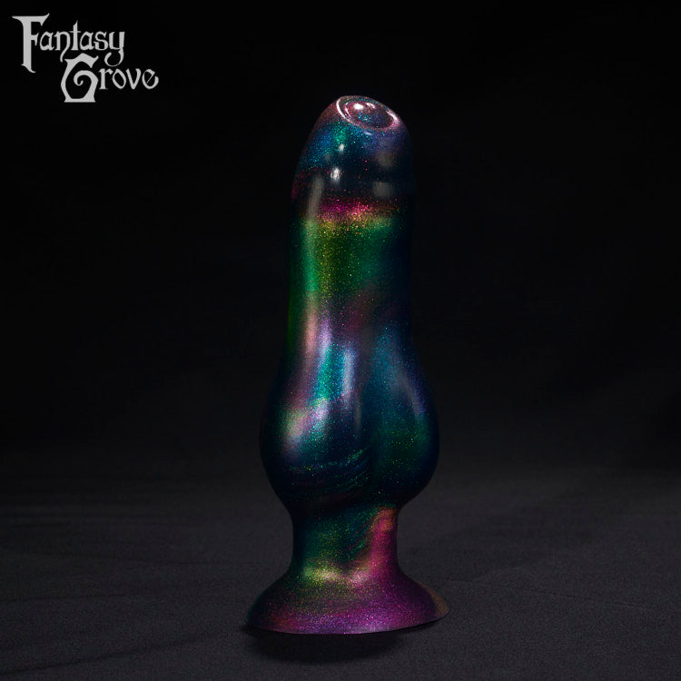 A Fantasy Grove sex toy on a black background with a logo in the upper left corner