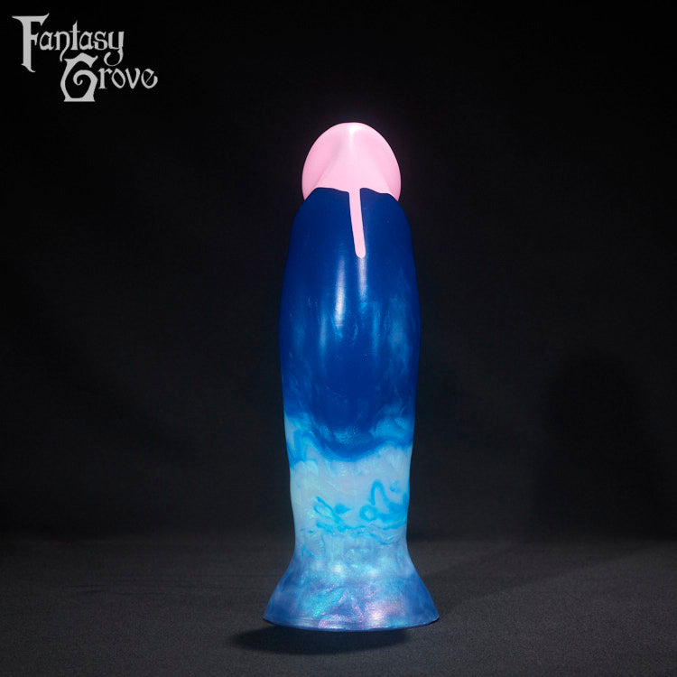A fantasy sex toy on a black background with the Fantasy Grove logo in the upper left corner 