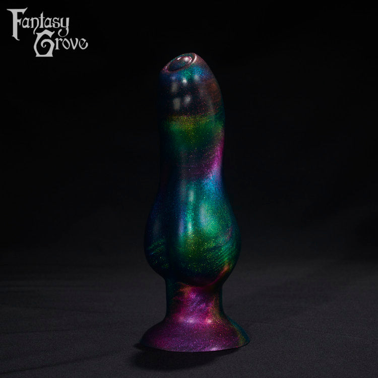 A Fantasy Grove sex toy on a black background with a logo in the upper left corner