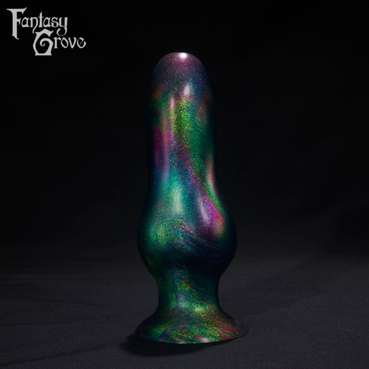 A Fantasy Grove sex toy on a black background with a logo in the upper left corner