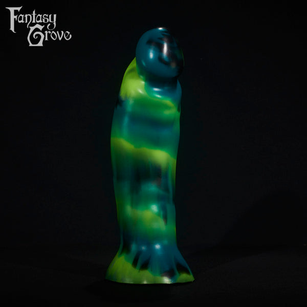 A fantasy sex toy on a black background with the Fantasy Grove logo in the upper left corner
