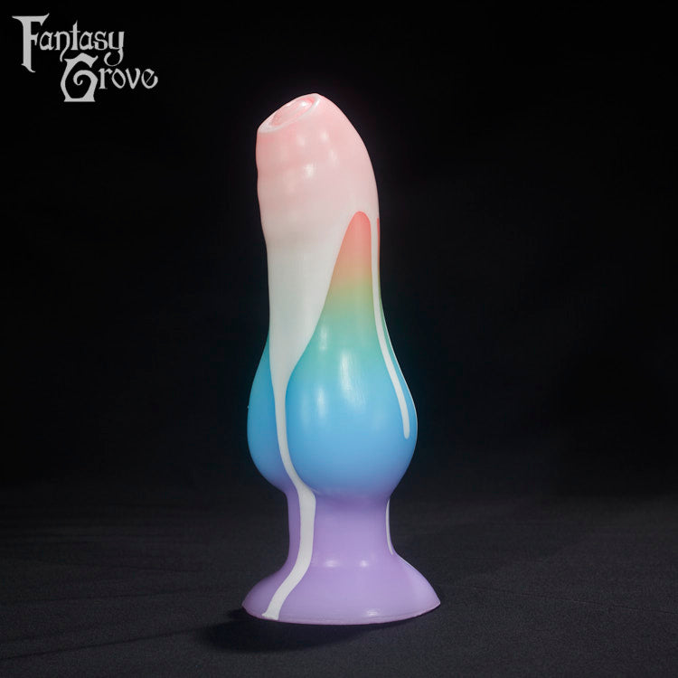 A Fantasy Grove sex toy on a black background with a logo in the upper left corner