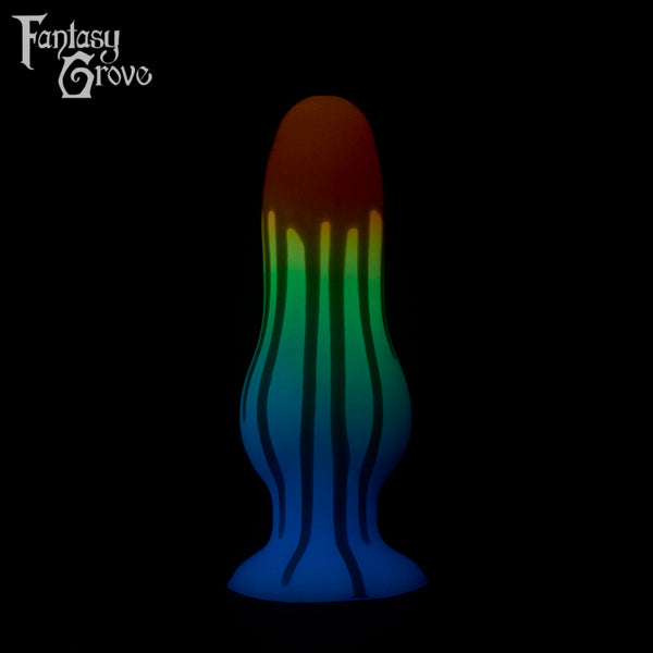A Fantasy Grove sex toy on a black background with a logo in the upper left corner