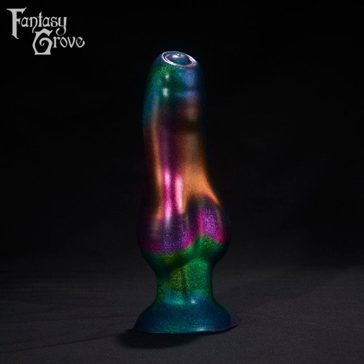 A Fantasy Grove sex toy on a black background with a logo in the upper left corner