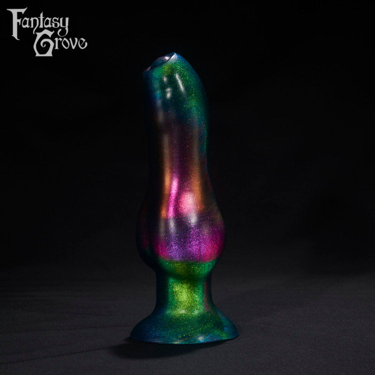 A Fantasy Grove sex toy on a black background with a logo in the upper left corner