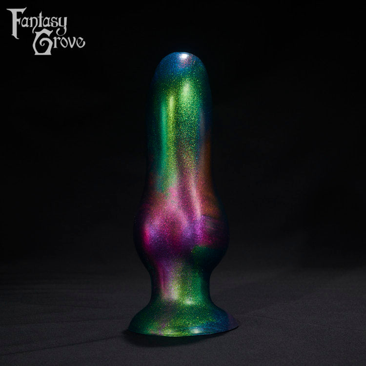 A Fantasy Grove sex toy on a black background with a logo in the upper left corner