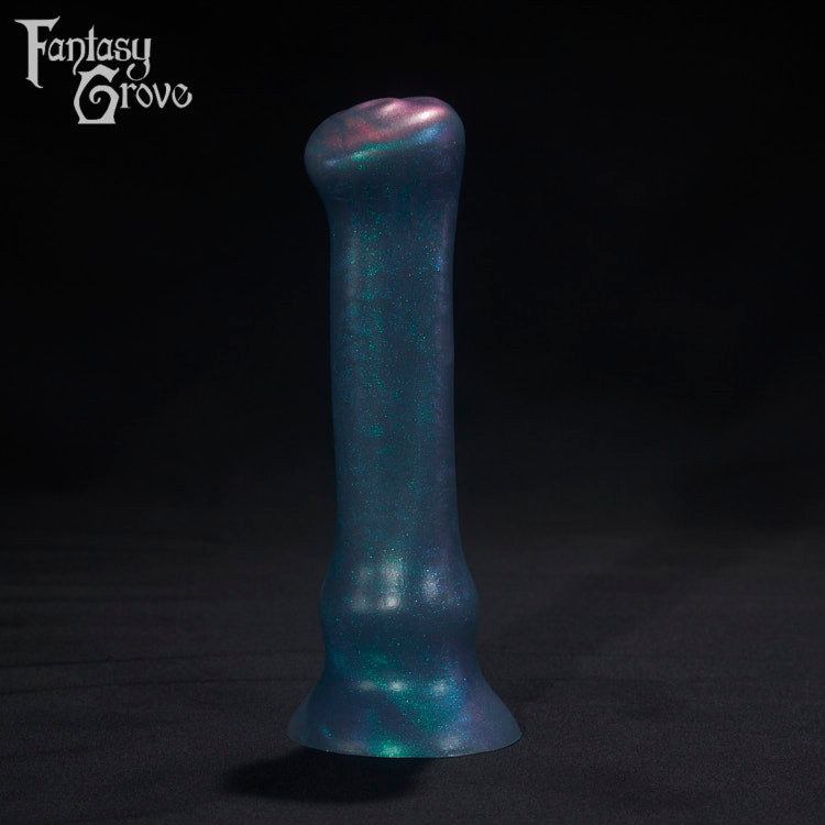 A Fantasy Grove sex toy on a black background with a logo in the upper left corner