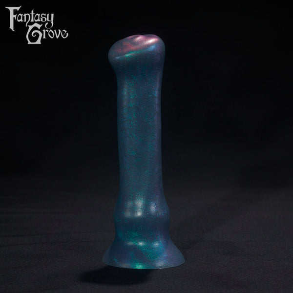 A Fantasy Grove sex toy on a black background with a logo in the upper left corner