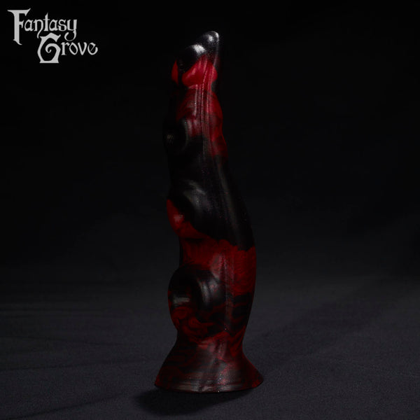 A Fantasy Grove sex toy on a black background with a logo in the upper left corner