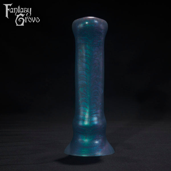 A Fantasy Grove sex toy on a black background with a logo in the upper left corner