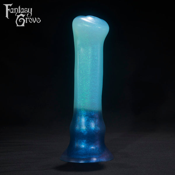 A Fantasy Grove sex toy on a black background with a logo in the upper left corner
