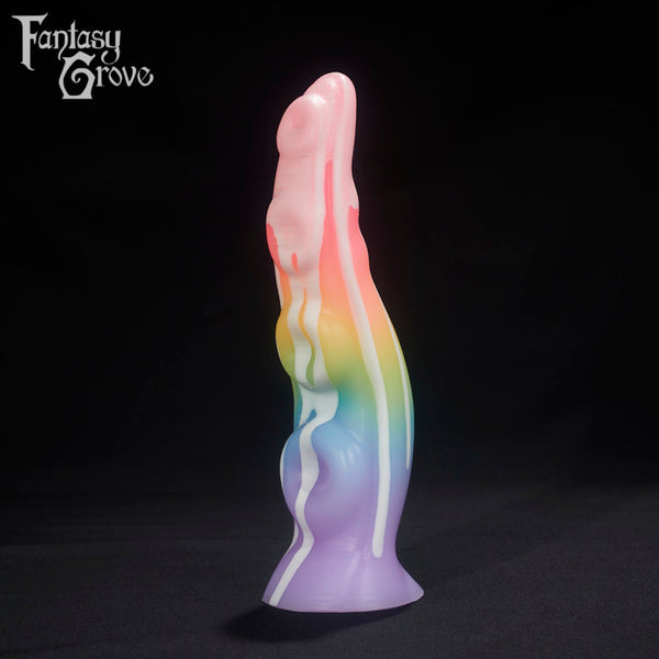 A Fantasy Grove sex toy on a black background with a logo in the upper left corner