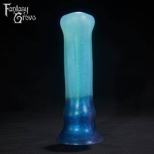 A Fantasy Grove sex toy on a black background with a logo in the upper left corner