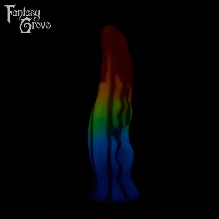 A Fantasy Grove sex toy on a black background with a logo in the upper left corner