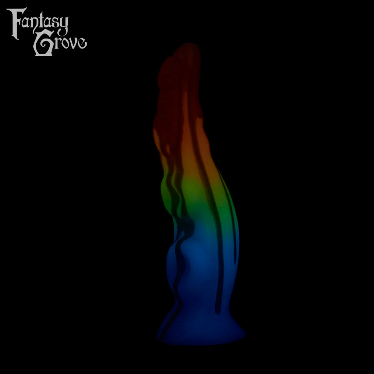 A Fantasy Grove sex toy on a black background with a logo in the upper left corner