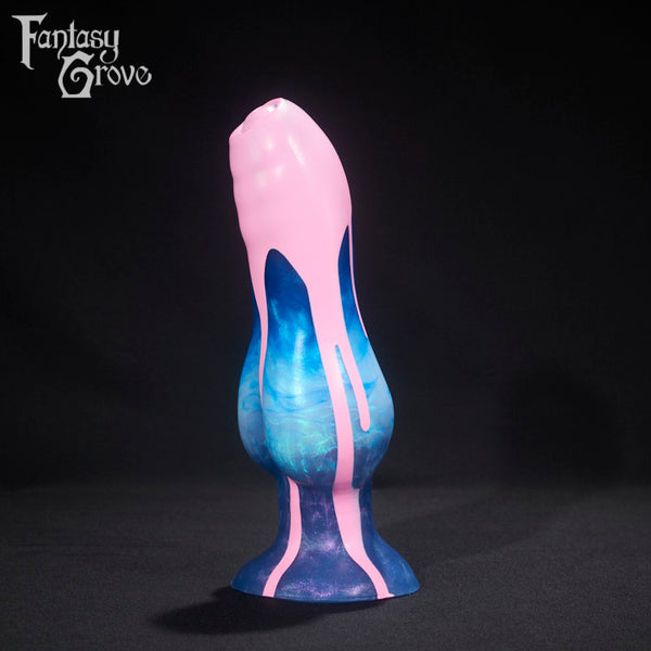A fantasy sex toy on a black background with the Fantasy Grove logo in the upper left corner 