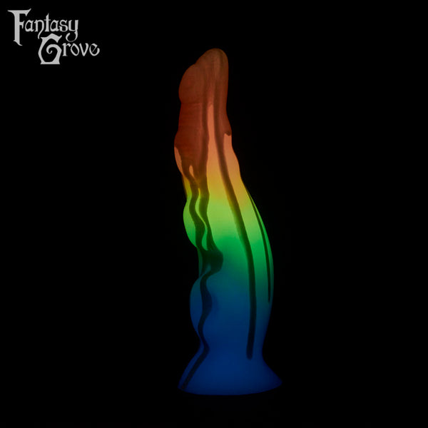 A Fantasy Grove sex toy on a black background with a logo in the upper left corner
