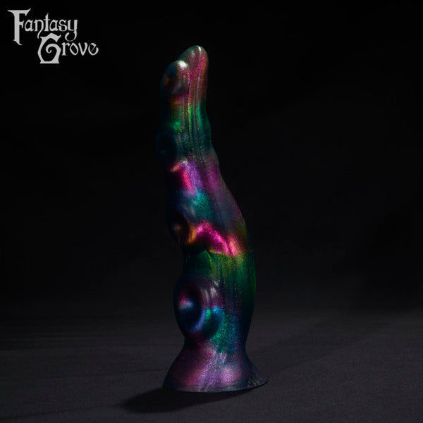 A Fantasy Grove sex toy on a black background with a logo in the upper left corner