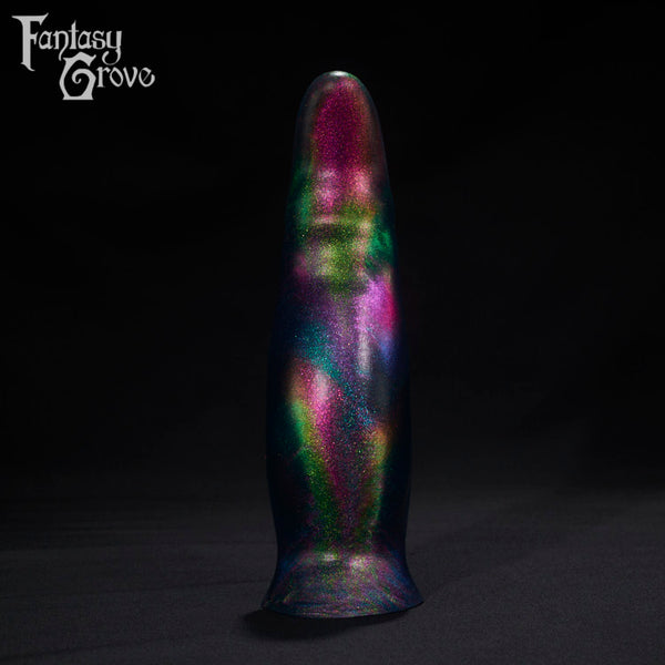 A Fantasy Grove sex toy on a black background with a logo in the upper left corner