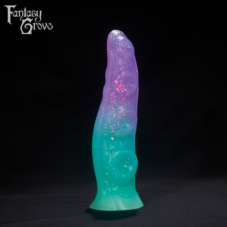 A Fantasy Grove sex toy on a black background with a logo in the upper left corner