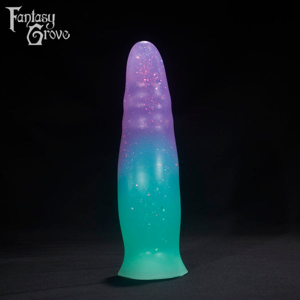 A Fantasy Grove sex toy on a black background with a logo in the upper left corner