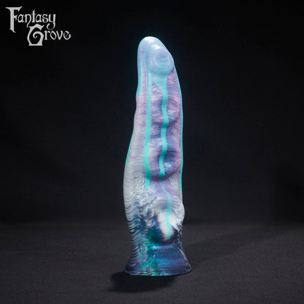 A fantasy sex toy on a black background with the Fantasy Grove logo in the upper left corner 