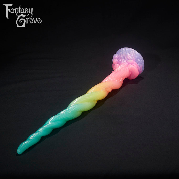 A Fantasy Grove sex toy on a black background with a logo in the upper left corner