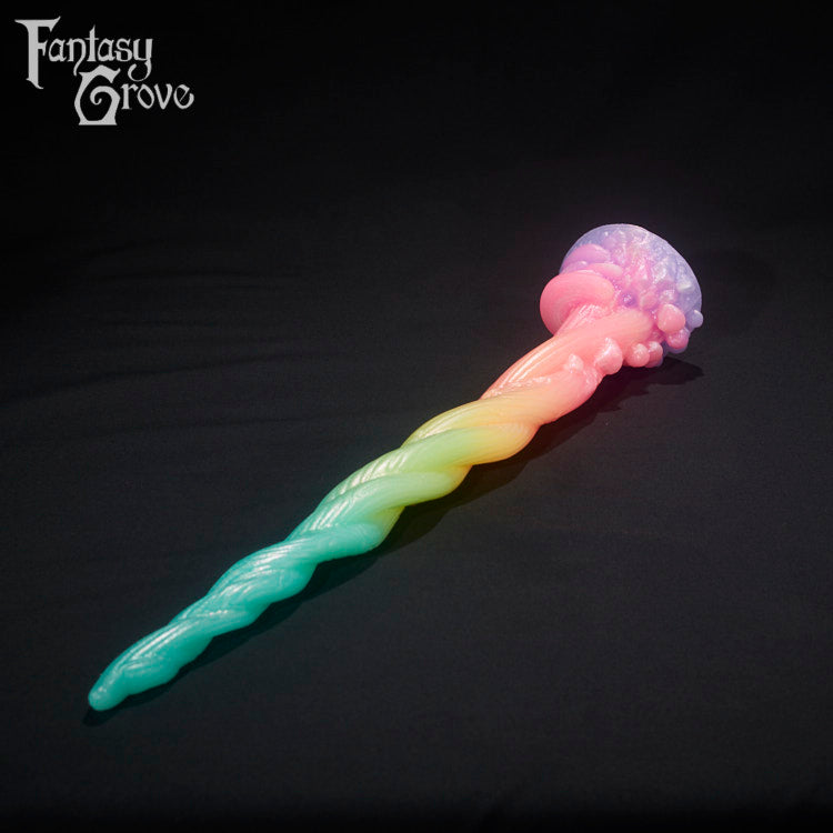 A Fantasy Grove sex toy on a black background with a logo in the upper left corner
