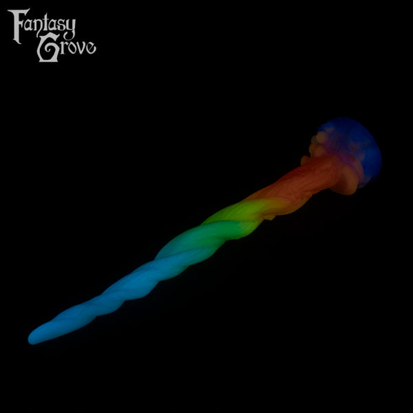 A Fantasy Grove sex toy on a black background with a logo in the upper left corner