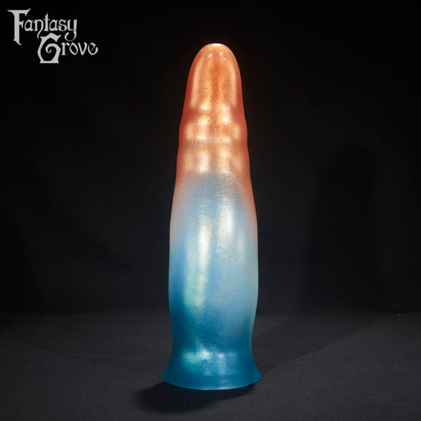 A fantasy sex toy on a black background with the Fantasy Grove logo in the upper left corner 