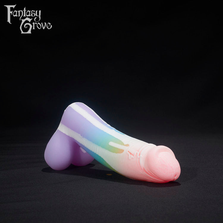 A Fantasy Grove sex toy on a black background with a logo in the upper left corner