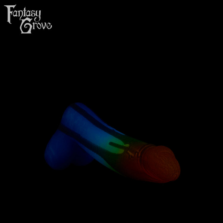 A Fantasy Grove sex toy on a black background with a logo in the upper left corner