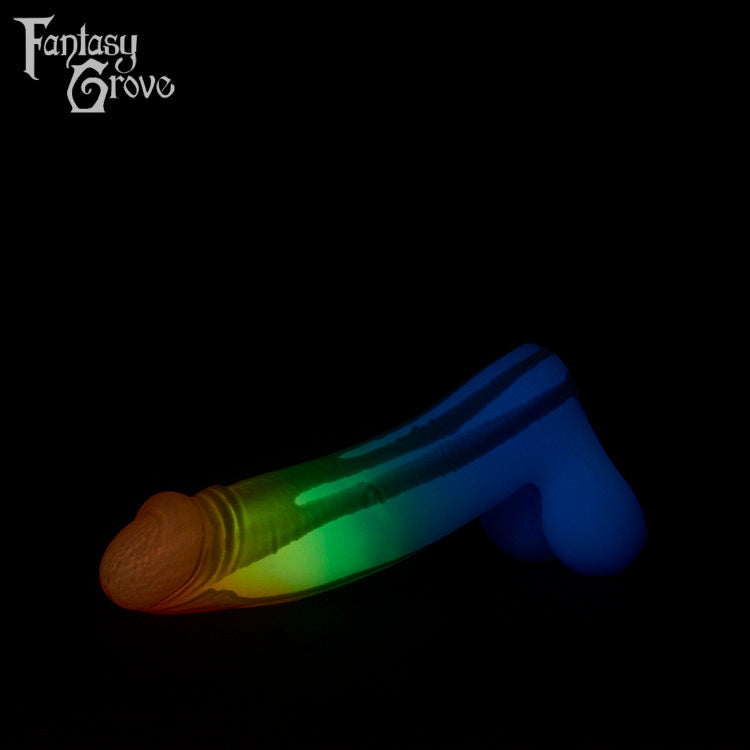 A Fantasy Grove sex toy on a black background with a logo in the upper left corner