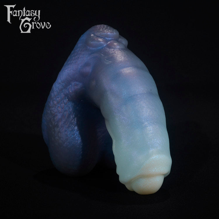 A fantasy sex toy on a black background with the Fantasy Grove logo in the upper left corner