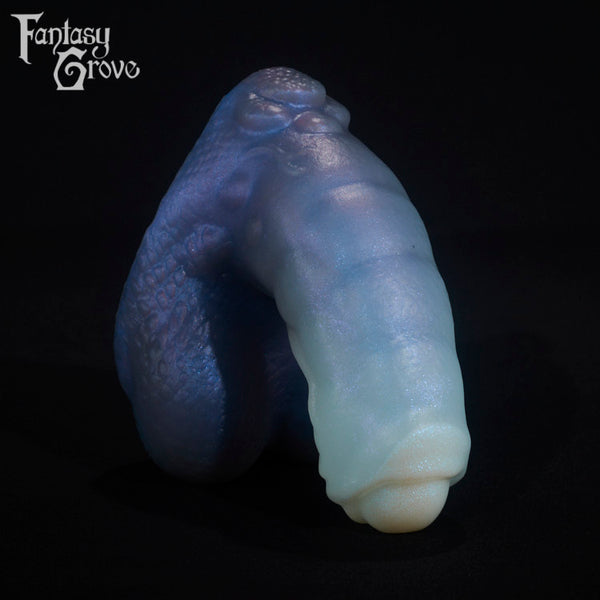 A fantasy sex toy on a black background with the Fantasy Grove logo in the upper left corner