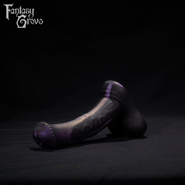 A Fantasy Grove sex toy on a black background with a logo in the upper left corner