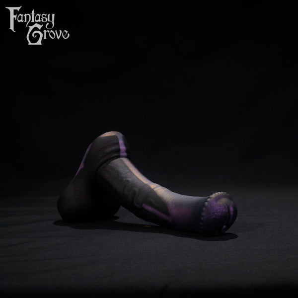 A Fantasy Grove sex toy on a black background with a logo in the upper left corner
