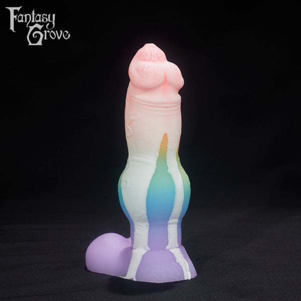 A Fantasy Grove sex toy on a black background with a logo in the upper left corner