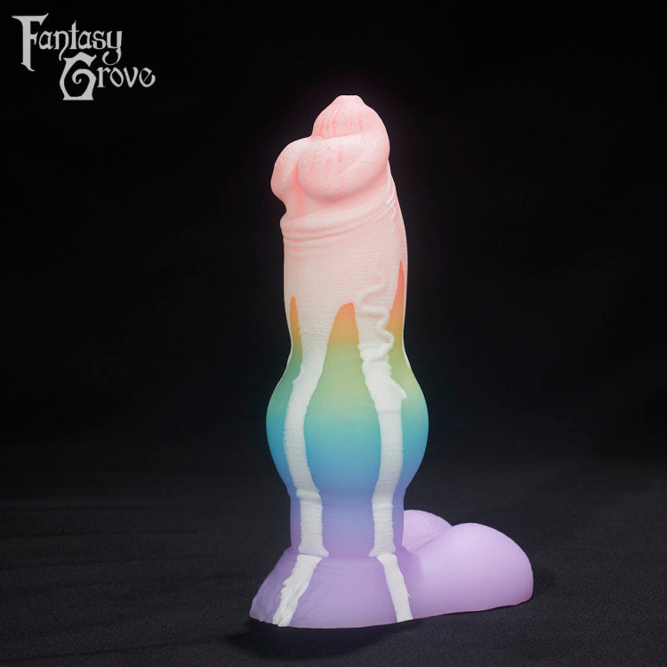 A Fantasy Grove sex toy on a black background with a logo in the upper left corner