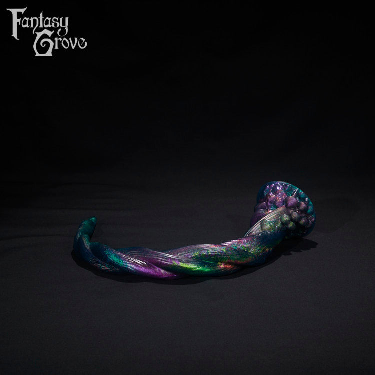 A Fantasy Grove sex toy on a black background with a logo in the upper left corner