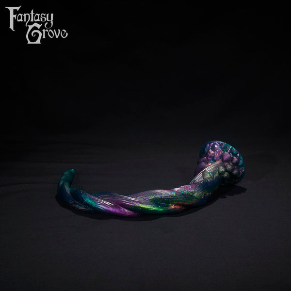 A Fantasy Grove sex toy on a black background with a logo in the upper left corner