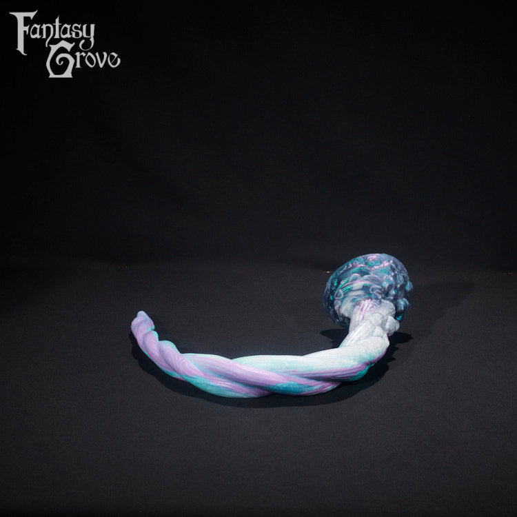 A fantasy sex toy on a black background with the Fantasy Grove logo in the upper left corner 